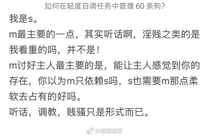 如何在轻度自调任务中管理 60 条狗？