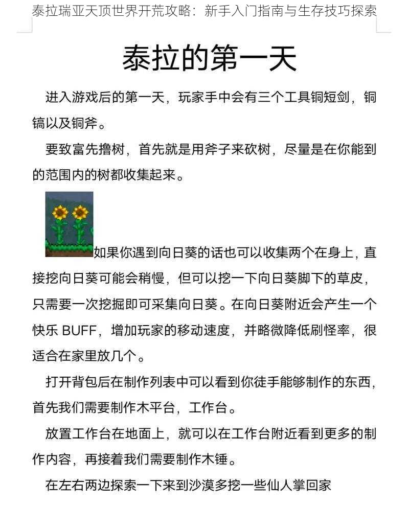 泰拉瑞亚天顶世界开荒攻略：新手入门指南与生存技巧探索